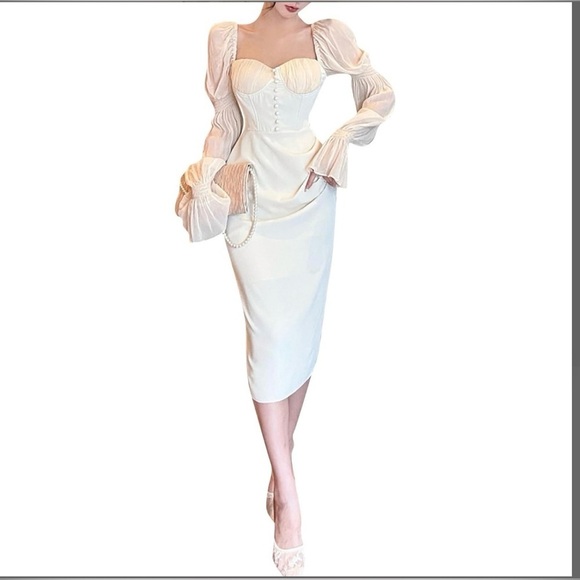 Source Unknown Dresses & Skirts - Elegant Fluffy Sleeve Midi Dress